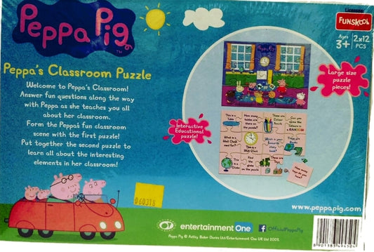 Funskool-Peppa Pig Classroom 2In1,Educational,2x12 Pieces,Puzzle,for 3 Year Old Kids and Above,Toy