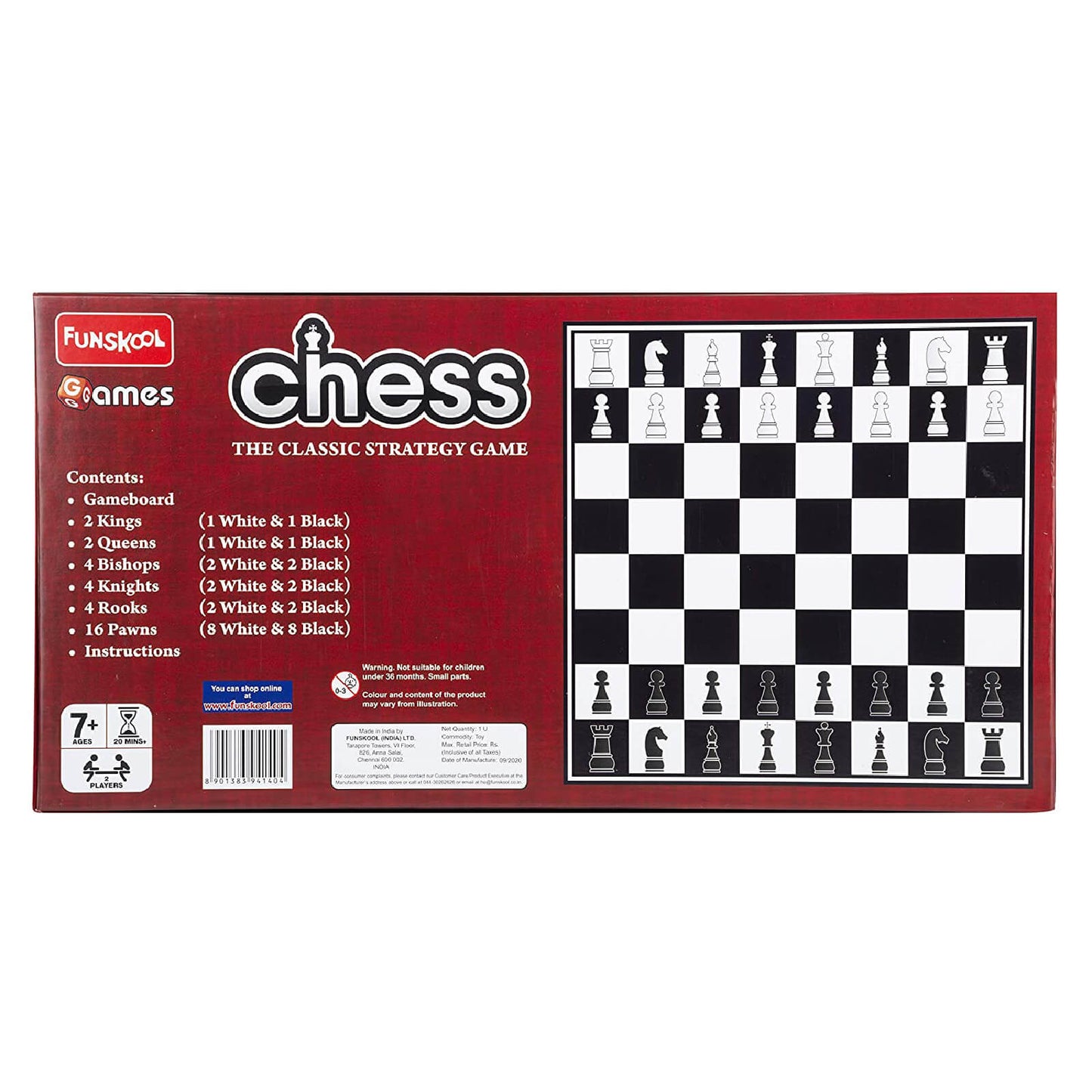 Funskool Chess, Strategy Game, Board Game for Kids, Adults, Families, Educational, Fun, 2 Players, Family Fun, Learning Activity Toy for Childrens, Gift Set for Kid, Ages 7+ Years