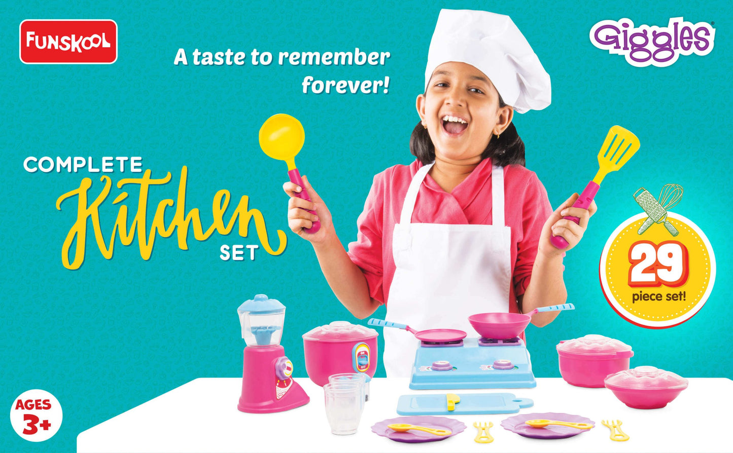 Giggles Funskool Complete Kithcen Playset, Realistic Pretend Cooking Toy for Kids, Encourages Learning & Development, Fun Activity for Babies, Gift Set for Girls, Age 3+ Years