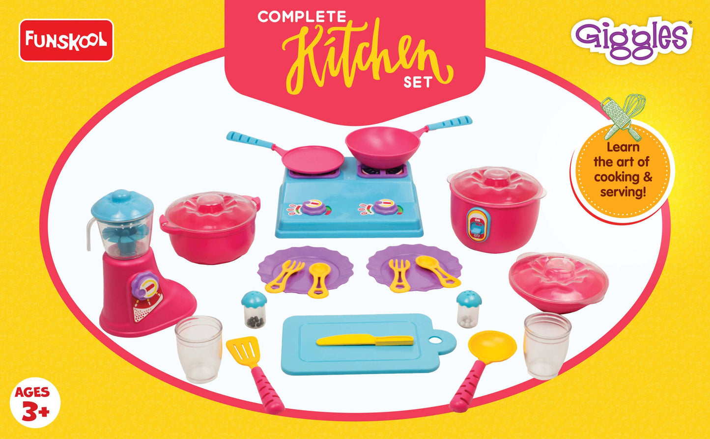Giggles Funskool Complete Kithcen Playset, Realistic Pretend Cooking Toy for Kids, Encourages Learning & Development, Fun Activity for Babies, Gift Set for Girls, Age 3+ Years