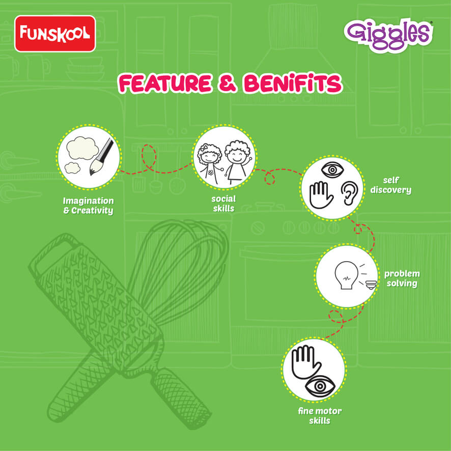 Giggles Funskool Complete Kithcen Playset, Realistic Pretend Cooking Toy for Kids, Encourages Learning & Development, Fun Activity for Babies, Gift Set for Girls, Age 3+ Years