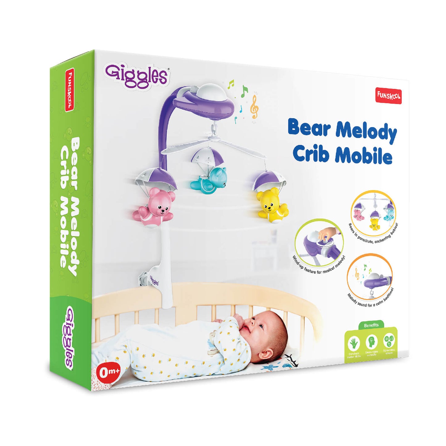 Giggles Funskool Bear Melody Crib Mobile, Soothing Music with Adorable Parachute Bears, Hanging Toy for Newborn Baby, Infants & Toddlers, Gift Set for Babies, Age 0+ Months