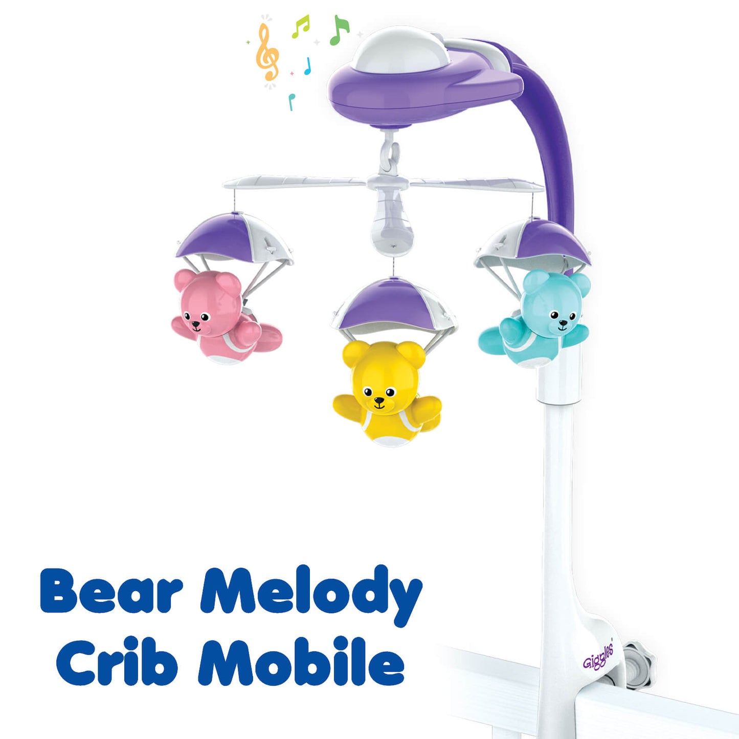 Giggles Funskool Bear Melody Crib Mobile, Soothing Music with Adorable Parachute Bears, Hanging Toy for Newborn Baby, Infants & Toddlers, Gift Set for Babies, Age 0+ Months
