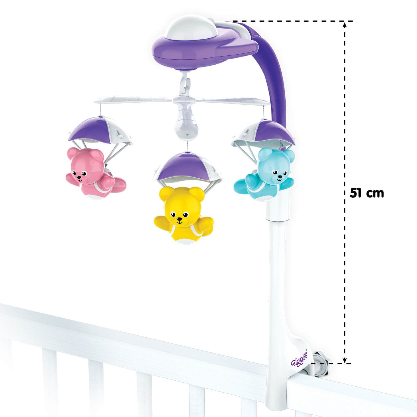 Giggles Funskool Bear Melody Crib Mobile, Soothing Music with Adorable Parachute Bears, Hanging Toy for Newborn Baby, Infants & Toddlers, Gift Set for Babies, Age 0+ Months