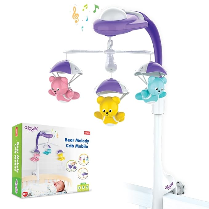 Giggles Funskool Bear Melody Crib Mobile, Soothing Music with Adorable Parachute Bears, Hanging Toy for Newborn Baby, Infants & Toddlers, Gift Set for Babies, Age 0+ Months