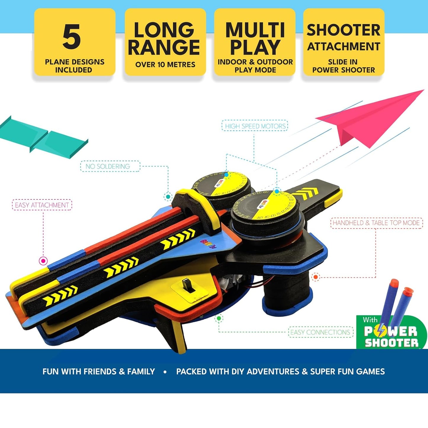 Be Cre8v Motorized Plane Launcher & Power Shooter Kit – DIY STEAM Educational Toy for Kids Age 8-9-10-11-12-13-14 Years