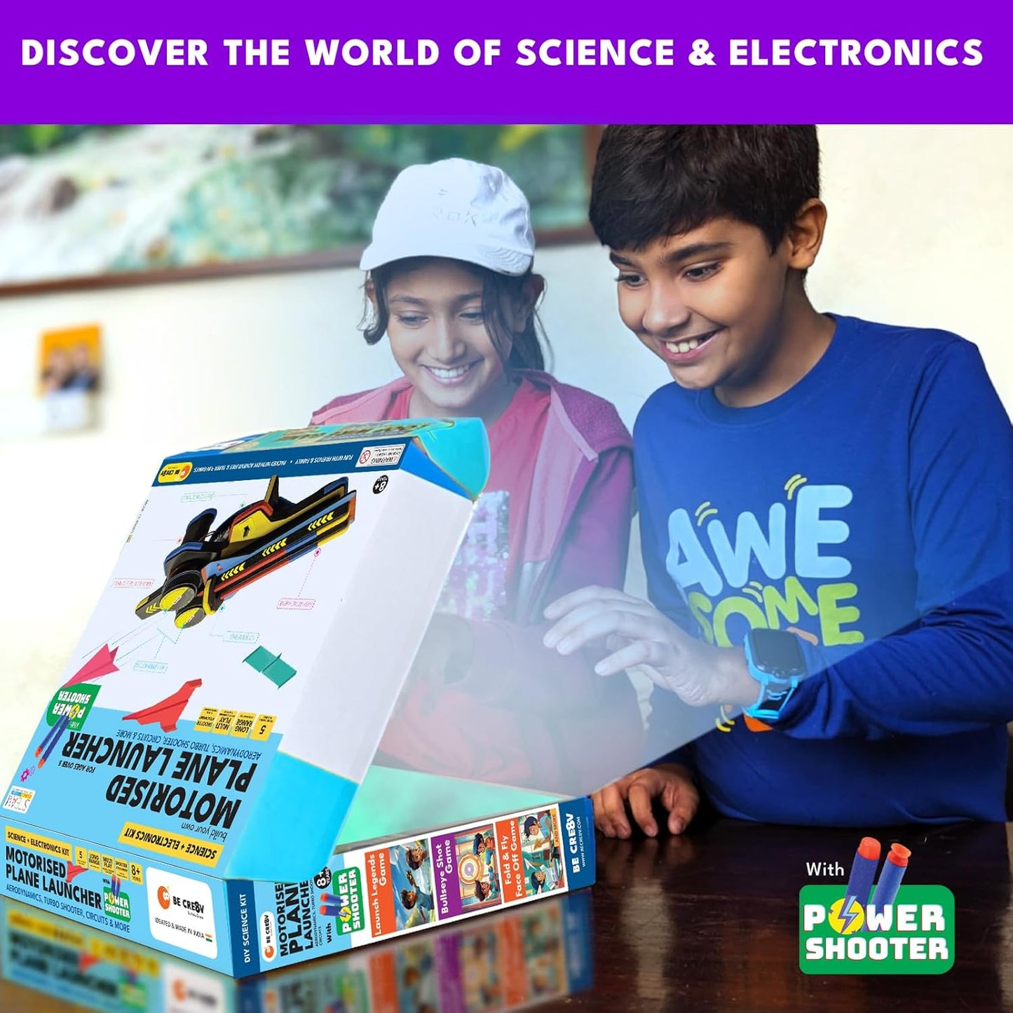 Be Cre8v Motorized Plane Launcher & Power Shooter Kit – DIY STEAM Educational Toy for Kids Age 8-9-10-11-12-13-14 Years