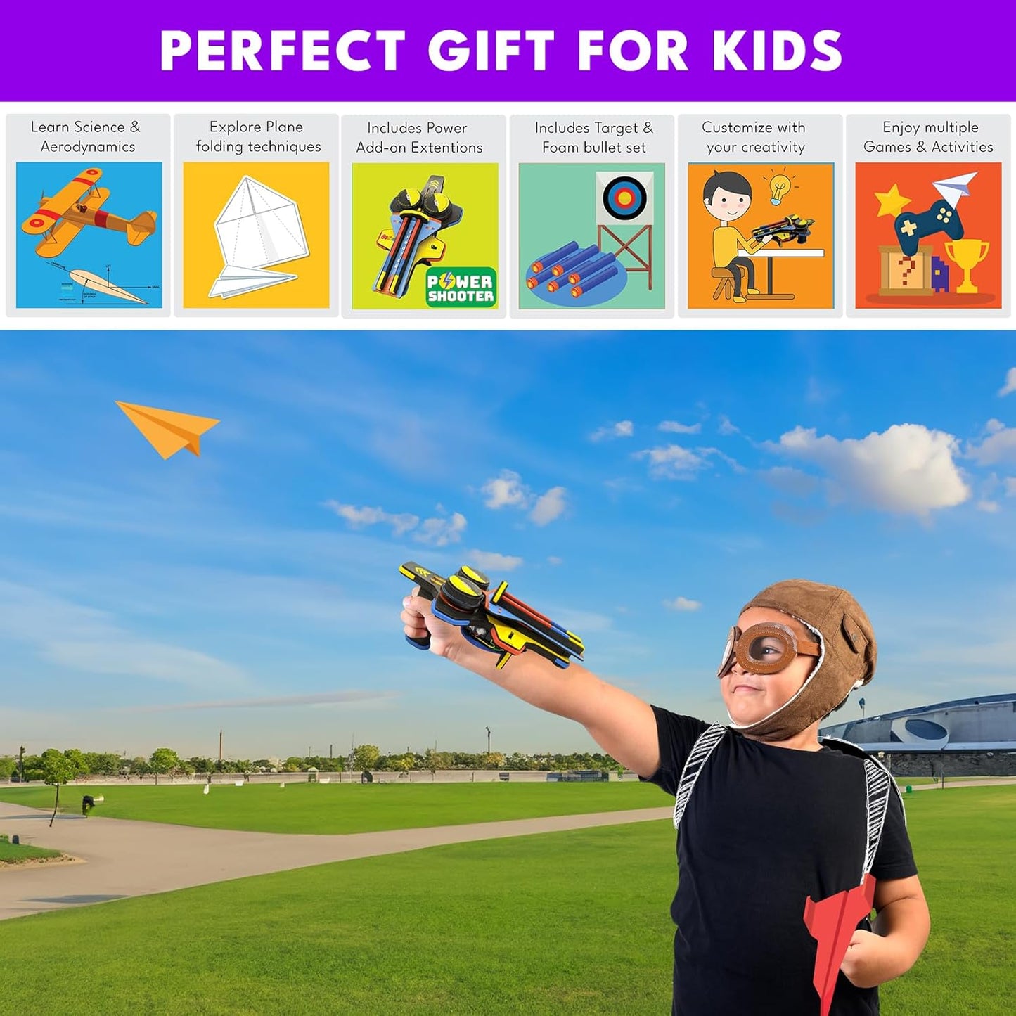 Be Cre8v Motorized Plane Launcher & Power Shooter Kit – DIY STEAM Educational Toy for Kids Age 8-9-10-11-12-13-14 Years