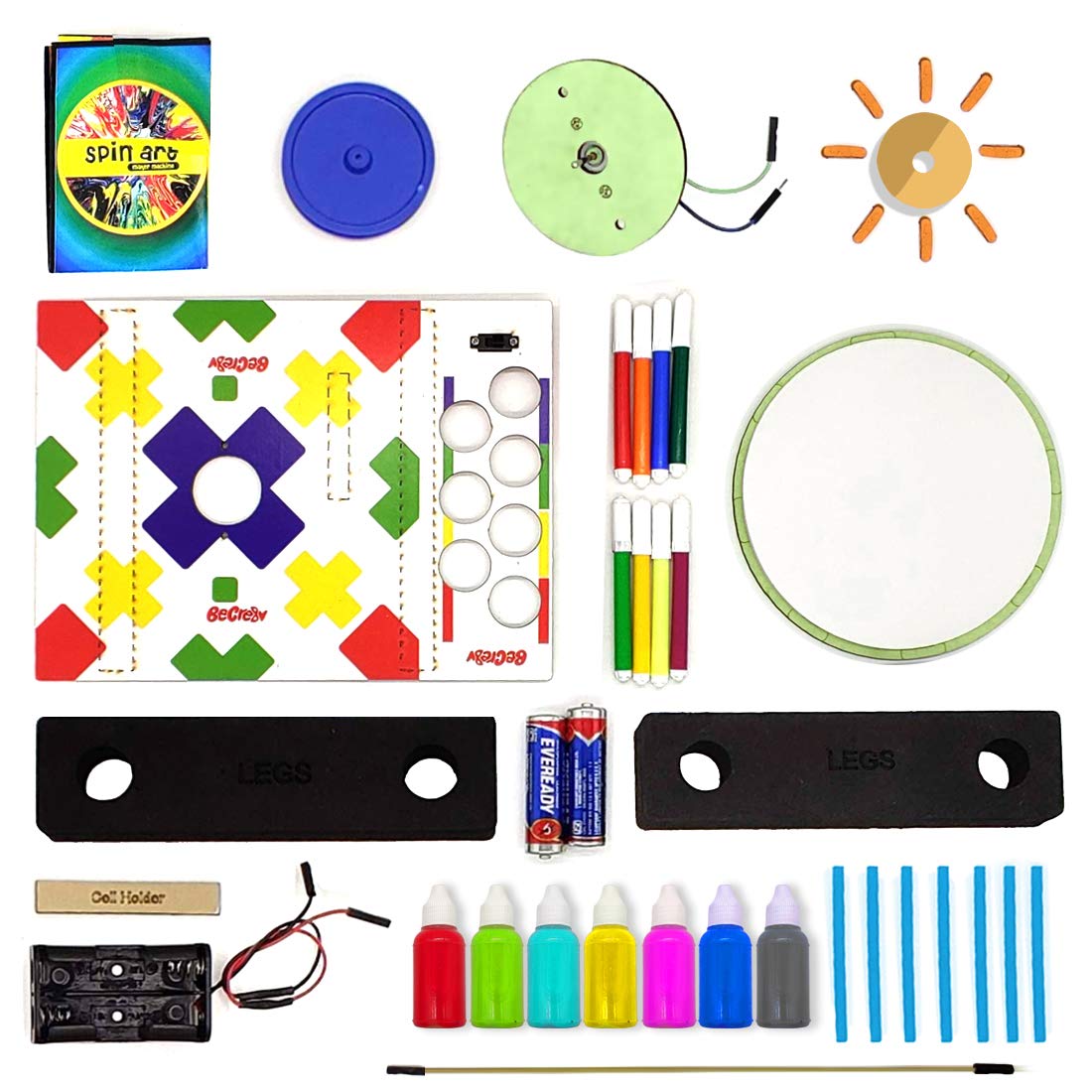 Be Cre8v Spin Art Machine DIY Kit - Creative Spin & Paint Kit With Motorized Spinning Machine, Portable & Easy to Carry, 7 Paint Bottles Including Metallic Gold & Silver Colors