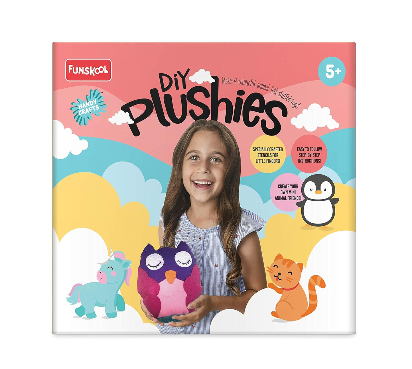 Handycrafts Funskool Diy Plushies , Soft Toy Maker, Make Your Own Stuffed Animal , Art And Craft Kit, Diy Kit, Ages 5 And Above, Multicolour