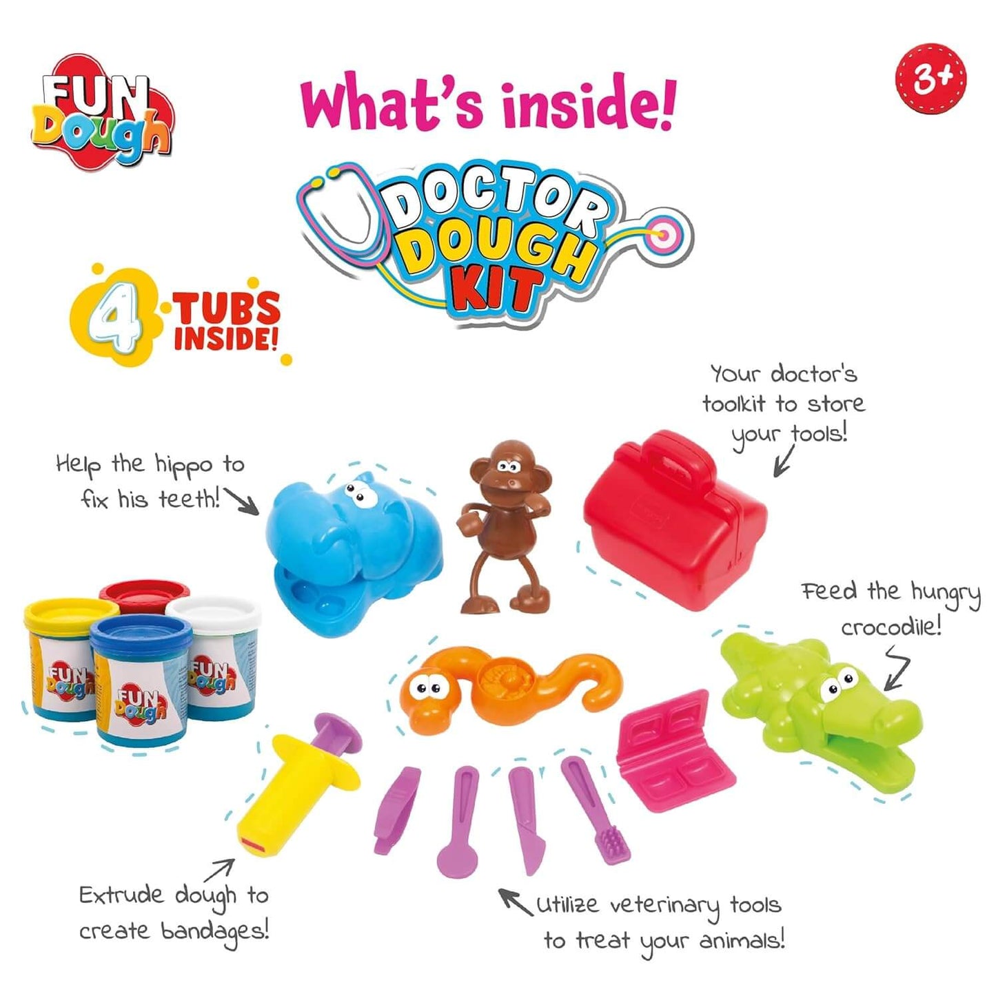 Fundough - Doctor Dough Kit, Shaping and Sculpting Playset, 3years +, Multi-Colour