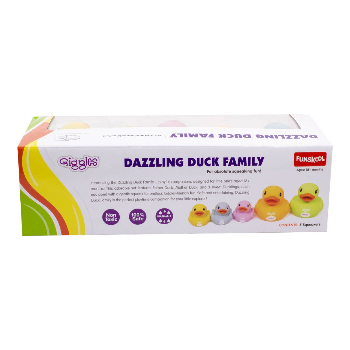 Funskool Giggles Dazzling Duck Family Squeakers , Multicolor Duck Squeakers,Ages : 6 Months, Natural squeaking Sound, Pack of 5, Infant Toys