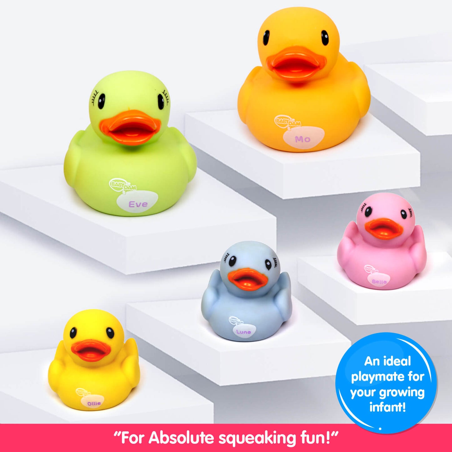 Funskool Giggles Dazzling Duck Family Squeakers , Multicolor Duck Squeakers,Ages : 6 Months, Natural squeaking Sound, Pack of 5, Infant Toys