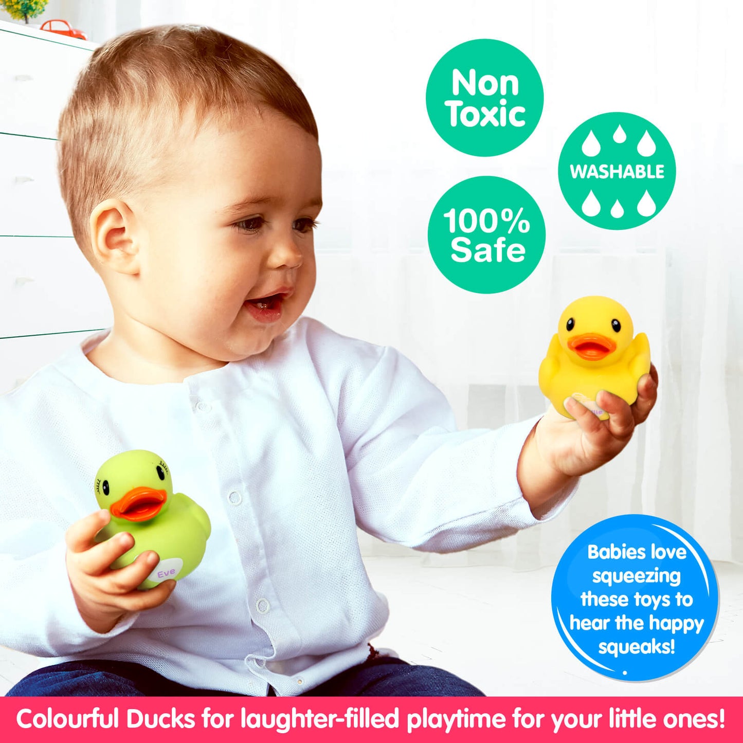 Funskool Giggles Dazzling Duck Family Squeakers , Multicolor Duck Squeakers,Ages : 6 Months, Natural squeaking Sound, Pack of 5, Infant Toys