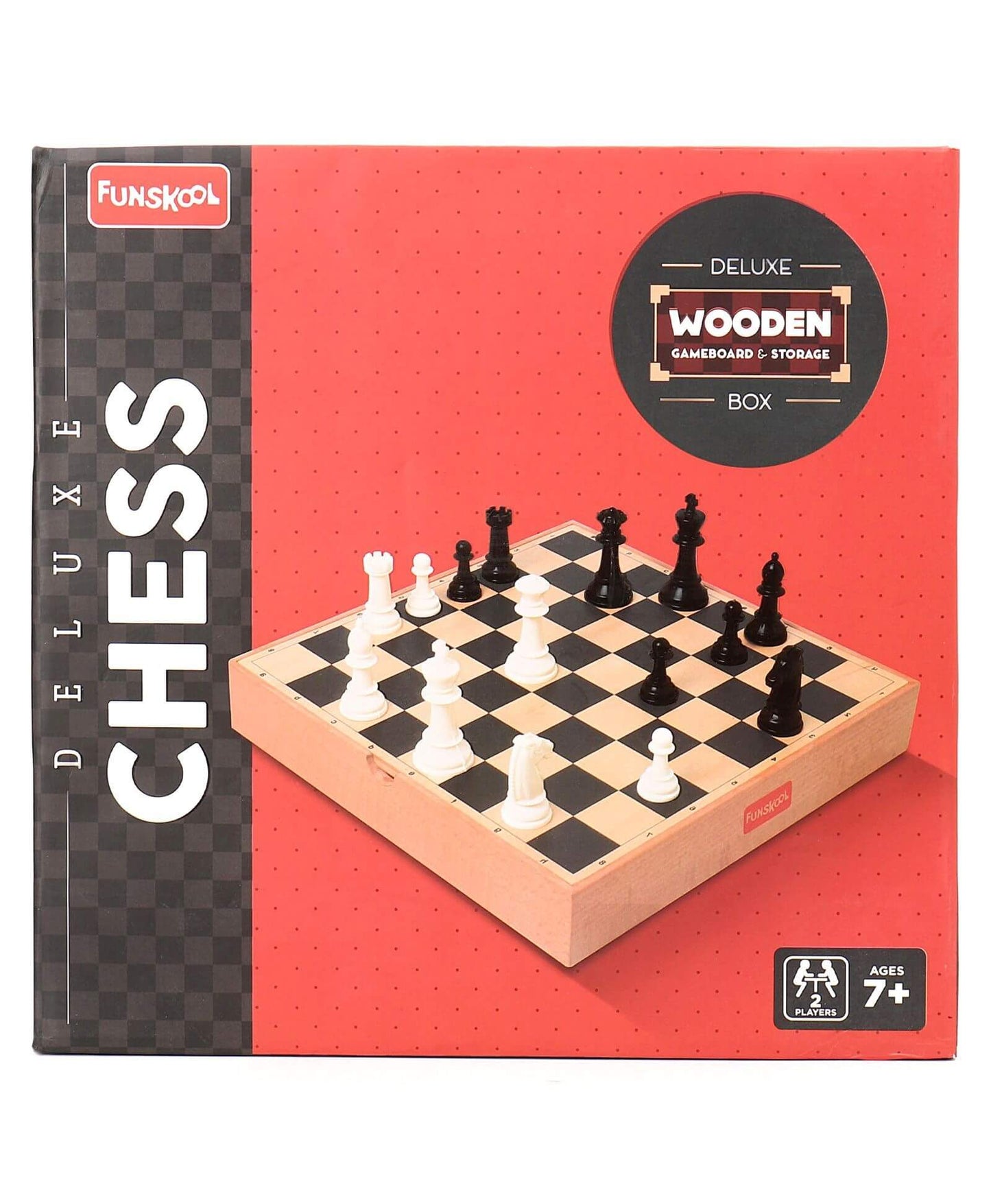 Funskool Games, Deluxe Chess, Wooden Set, War & Strategy, Family Games, Strategy Board Games, Toys for Kids, Wooden Board with Storage Box, Adults & Family, 2 Players, Ages 7 and Above, Multicolour