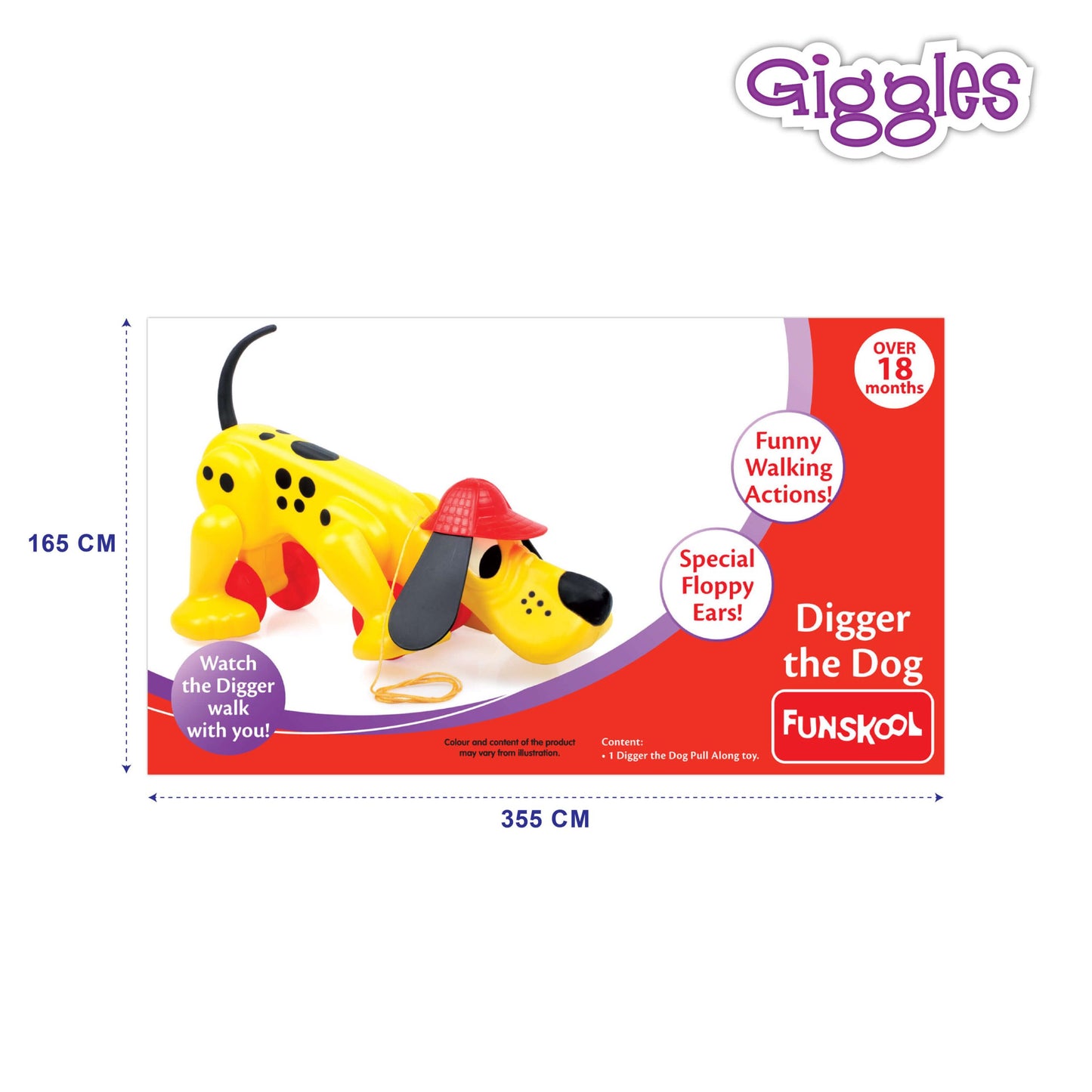 Giggles Funskool Pull Along Digger The Dog, Activity & Learning Toys for Babies, Toddlers, for Baby Boys & Girls, Encourage Walking, Improve Balance, Multicolour, Gift Set for Kids, Ages 12+ Months