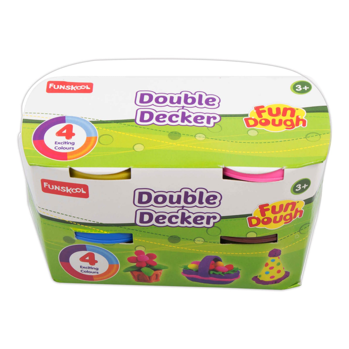 Funskool Fundough Double Decker, 4 tubs of Dough, 75 grams each, Toys for Kids, Shaping, Sculpting, 3 Years and Above, Multicolour