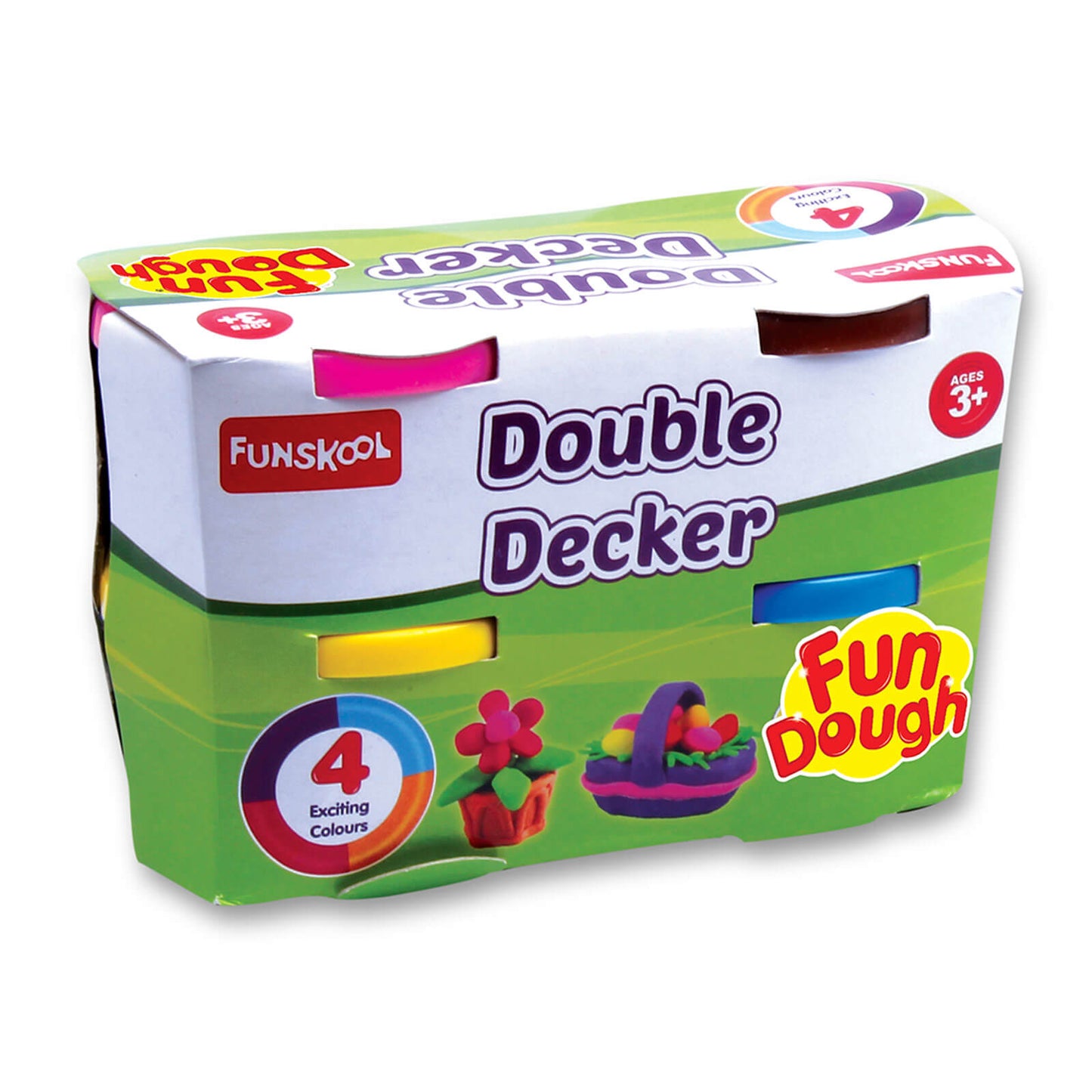 Funskool Fundough Double Decker, 4 tubs of Dough, 75 grams each, Toys for Kids, Shaping, Sculpting, 3 Years and Above, Multicolour