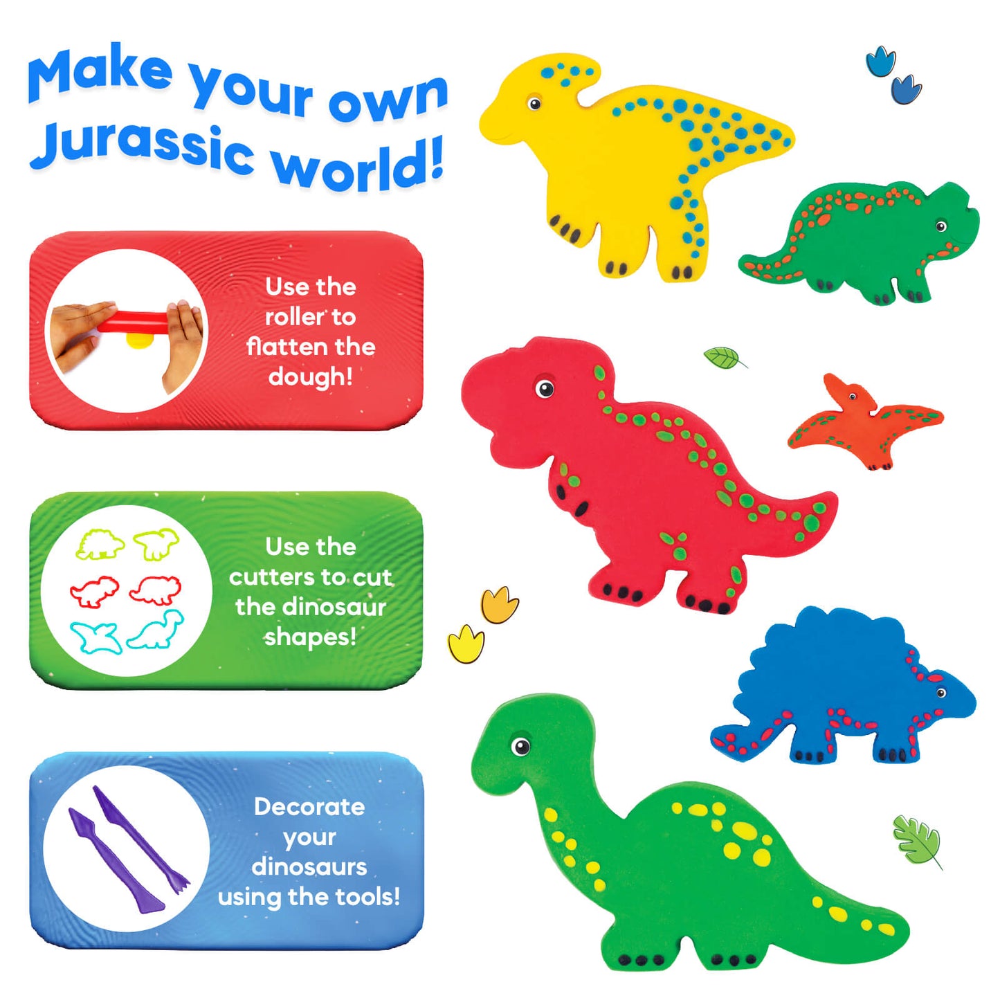 Fundough Funskool Doughasaurus, Play Dough, Art and Craft Set for Kid, 4 Colorful Tubs of 50g Each (200g Total), Learning, Fun & Engaging, Multicolour, Gift Set for Kids, Age 3+ Years