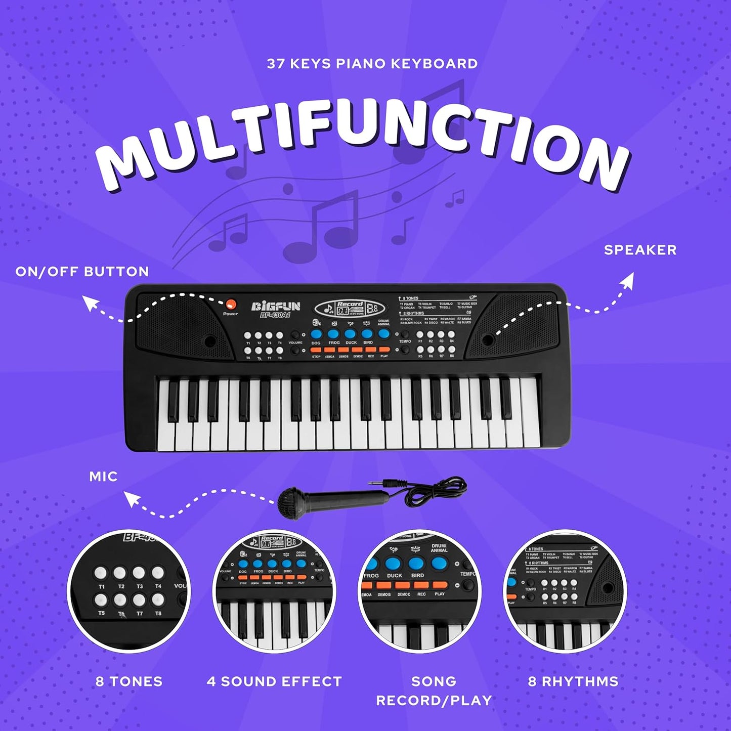 HK TOYS Kids and Adult Piano Keyboard | Piano for Kids with Microphone |Portable Electronic Keyboards for Beginners Musical Toys Pianos for Girls Boys Ages 3-12 (37 Key)