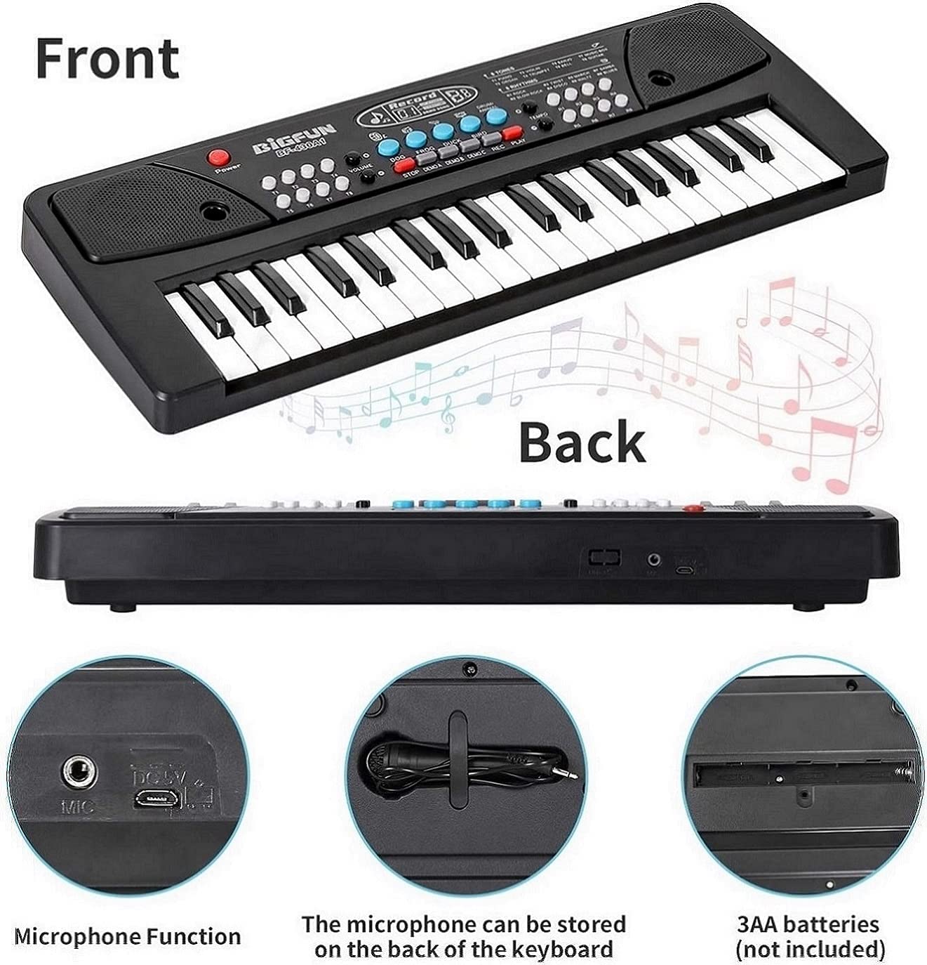 HK TOYS Kids and Adult Piano Keyboard | Piano for Kids with Microphone |Portable Electronic Keyboards for Beginners Musical Toys Pianos for Girls Boys Ages 3-12 (37 Key)