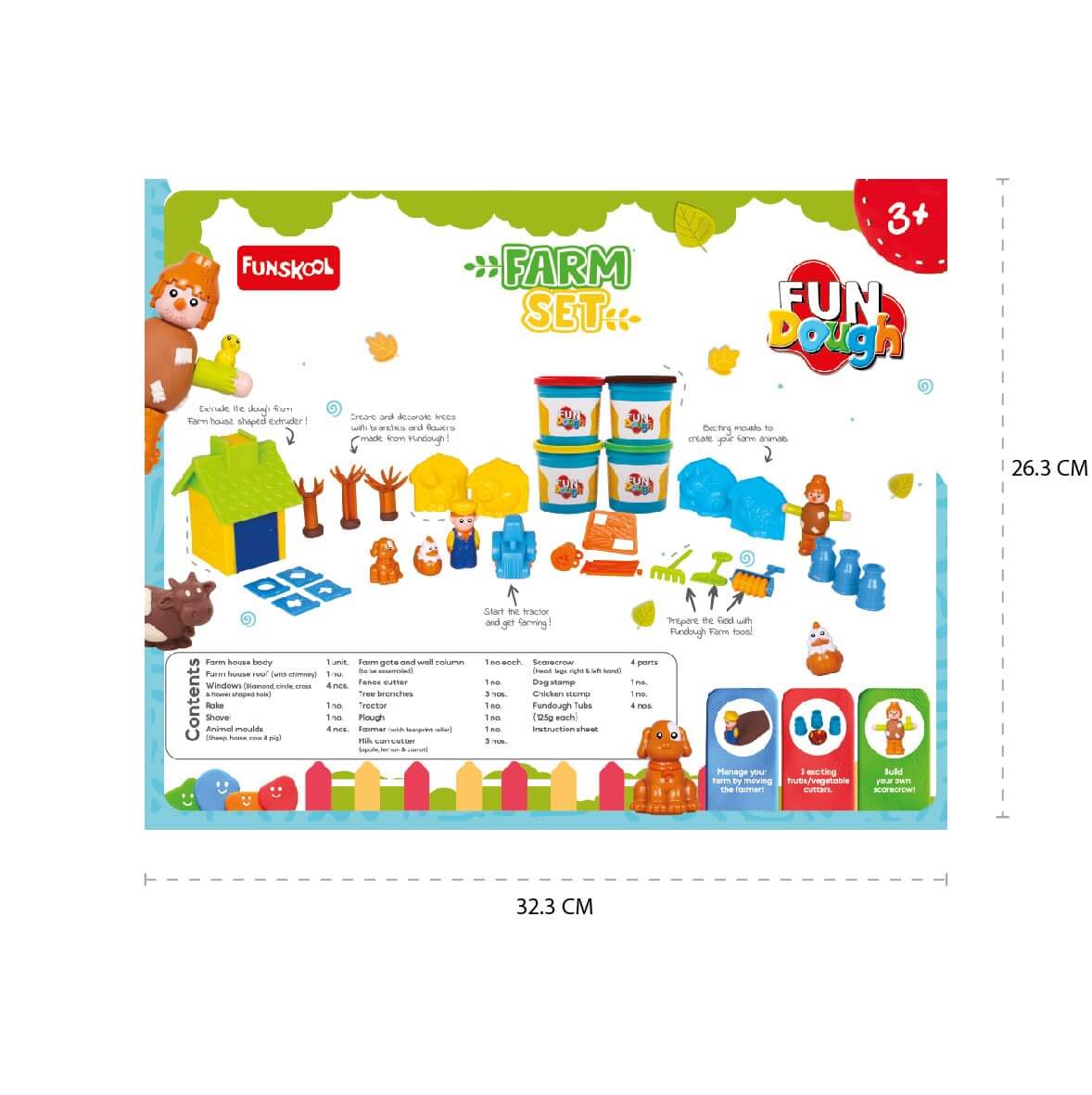 Fundough Funskool Farm House, Play Set for Kid, 4 Colorful Tubs of 50g Each (250g Total), Learning, Fun & Engaging Activity, Multicolour, Gift Set for Kids, Age 3+ Years