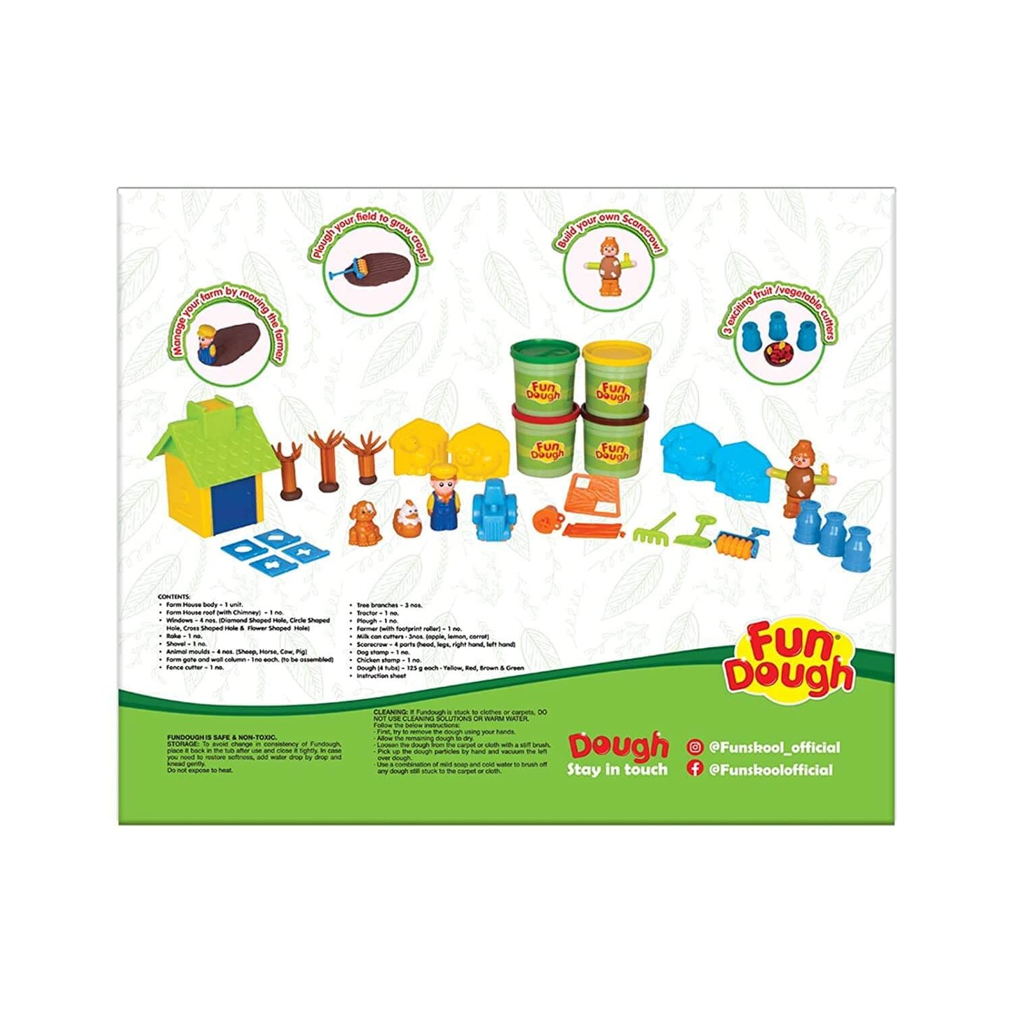 Fundough Funskool Farm House, Play Set for Kid, 4 Colorful Tubs of 50g Each (250g Total), Learning, Fun & Engaging Activity, Multicolour, Gift Set for Kids, Age 3+ Years