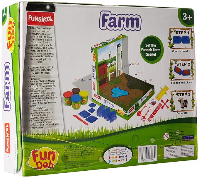 Fundough Funskool Farm House, Play Set for Kid, 4 Colorful Tubs of 50g Each (250g Total), Learning, Fun & Engaging Activity, Multicolour, Gift Set for Kids, Age 3+ Years