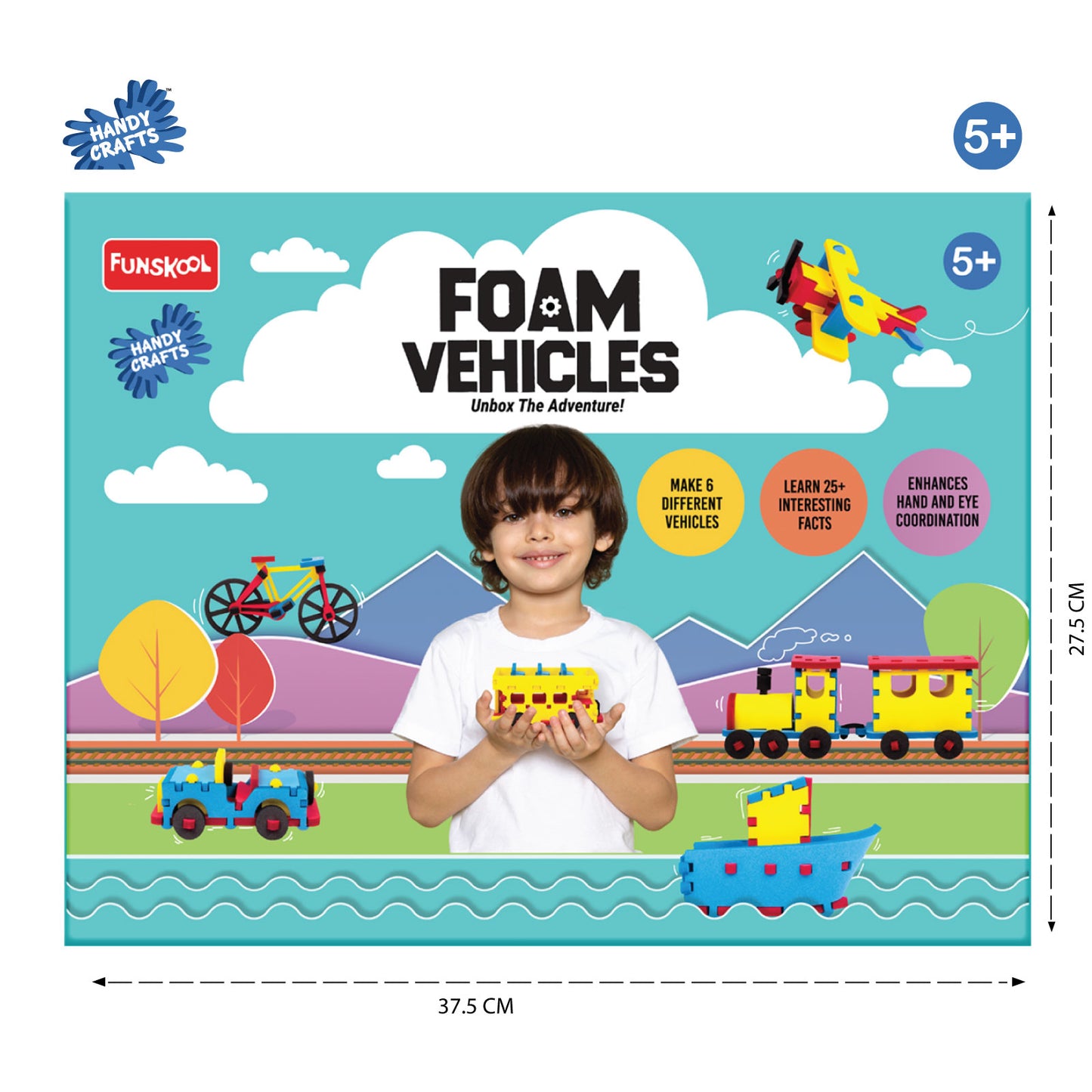 Handycrafts Funskool Foam Vehicles, Unbox The Adventure, DIY Kit, Art and Craft Set for Kids, Learning, Fun & Engaging Activity for Childrens, Multicolour, Gift Set for Kids, Age 5+ Years
