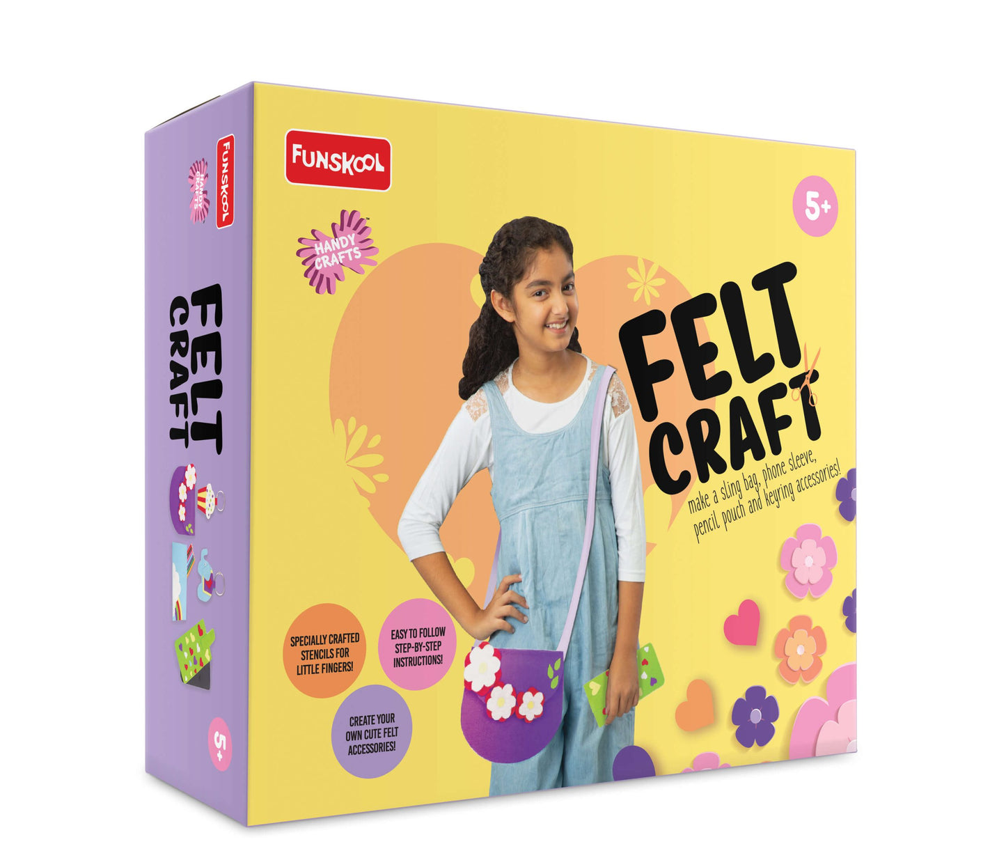 Funskool Handycrafts Felt Craft, Make Bags, Phone Sleeve, Pencil Pouch, Keyrings, Art and Craft Kit, Ages 5 Years and Above, Multicolour
