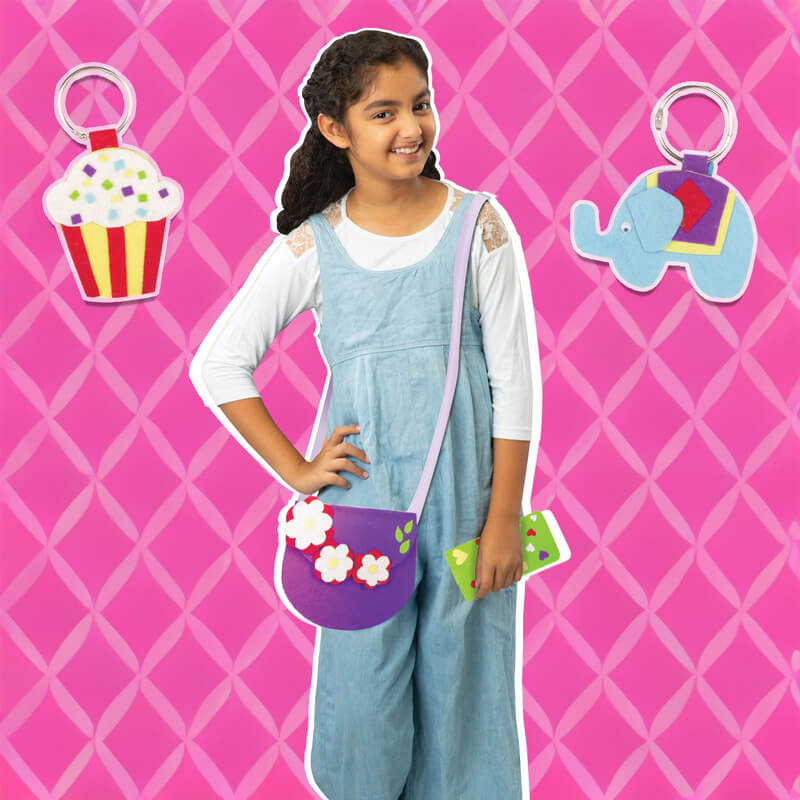 Funskool Handycrafts Felt Craft, Make Bags, Phone Sleeve, Pencil Pouch, Keyrings, Art and Craft Kit, Ages 5 Years and Above, Multicolour