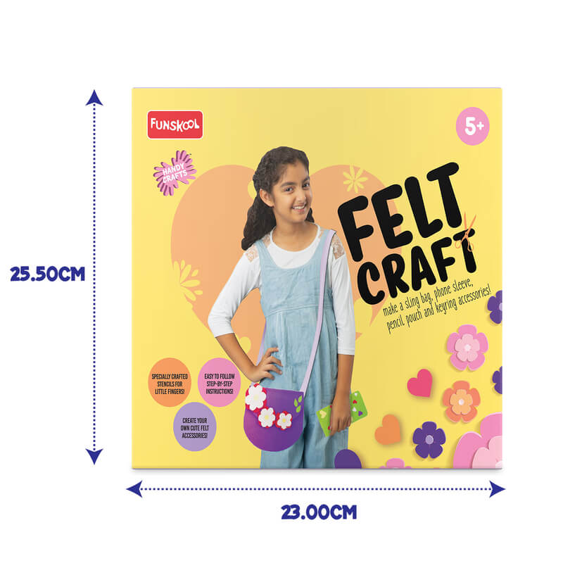 Funskool Handycrafts Felt Craft, Make Bags, Phone Sleeve, Pencil Pouch, Keyrings, Art and Craft Kit, Ages 5 Years and Above, Multicolour