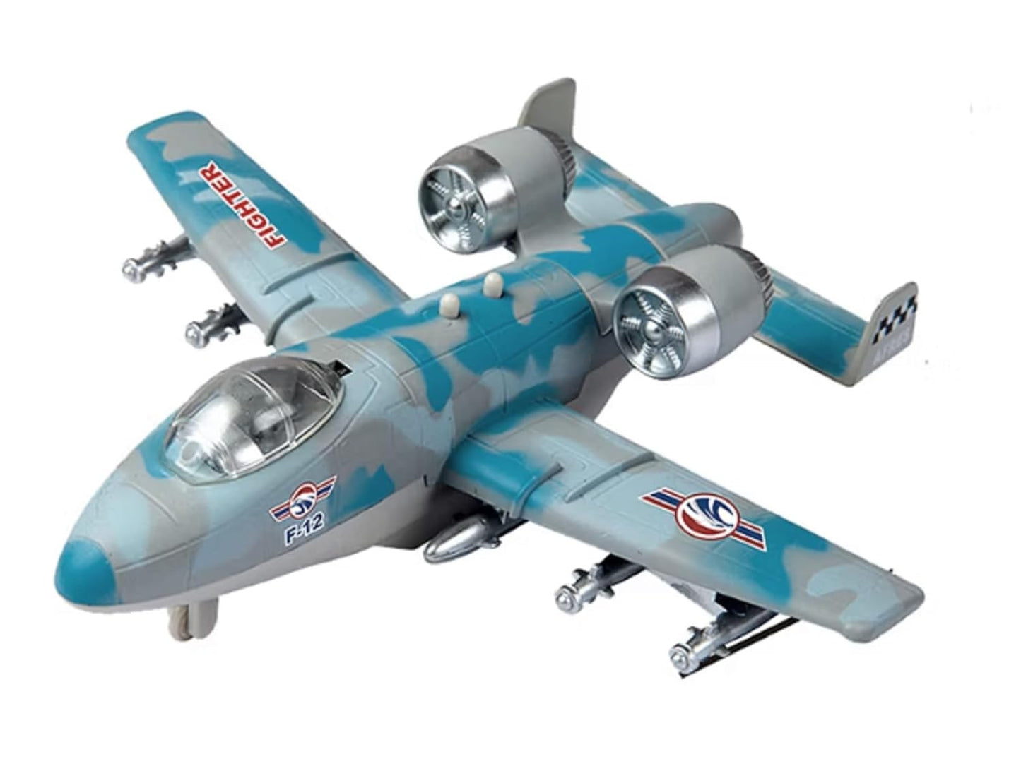 IndusBay® 6 Inches Metal Diecast Military Bomber Airplane with Lights and Sounds, Pull Back Diecast Plane Fighter Jet Collectable Toy for Boys Gift Age 3-8, Blue