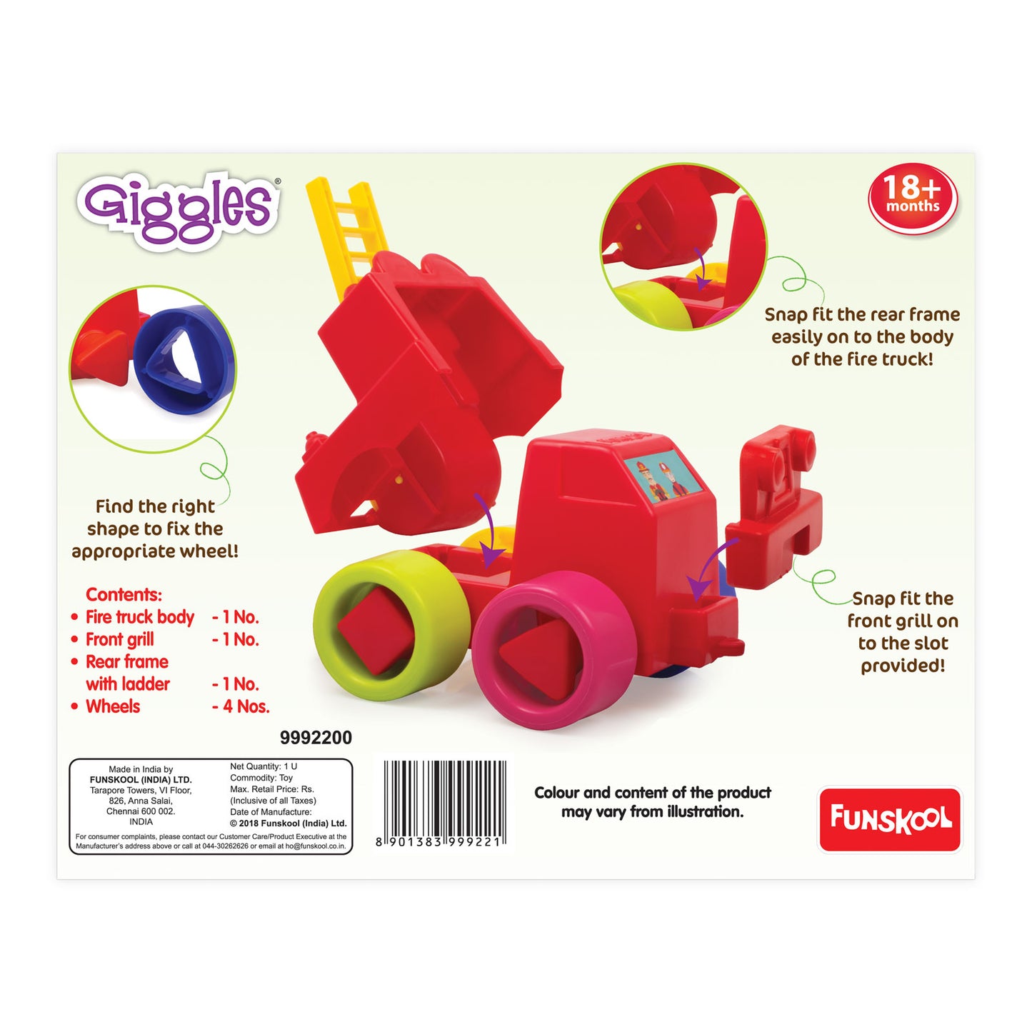 Giggles Funskool - Mini Vehicles City Fire Truck, Multicolour Push And Go Vehicle, Develops Hand-Eye Coordination, 12 Months & Above, Infant And Preschool Toys