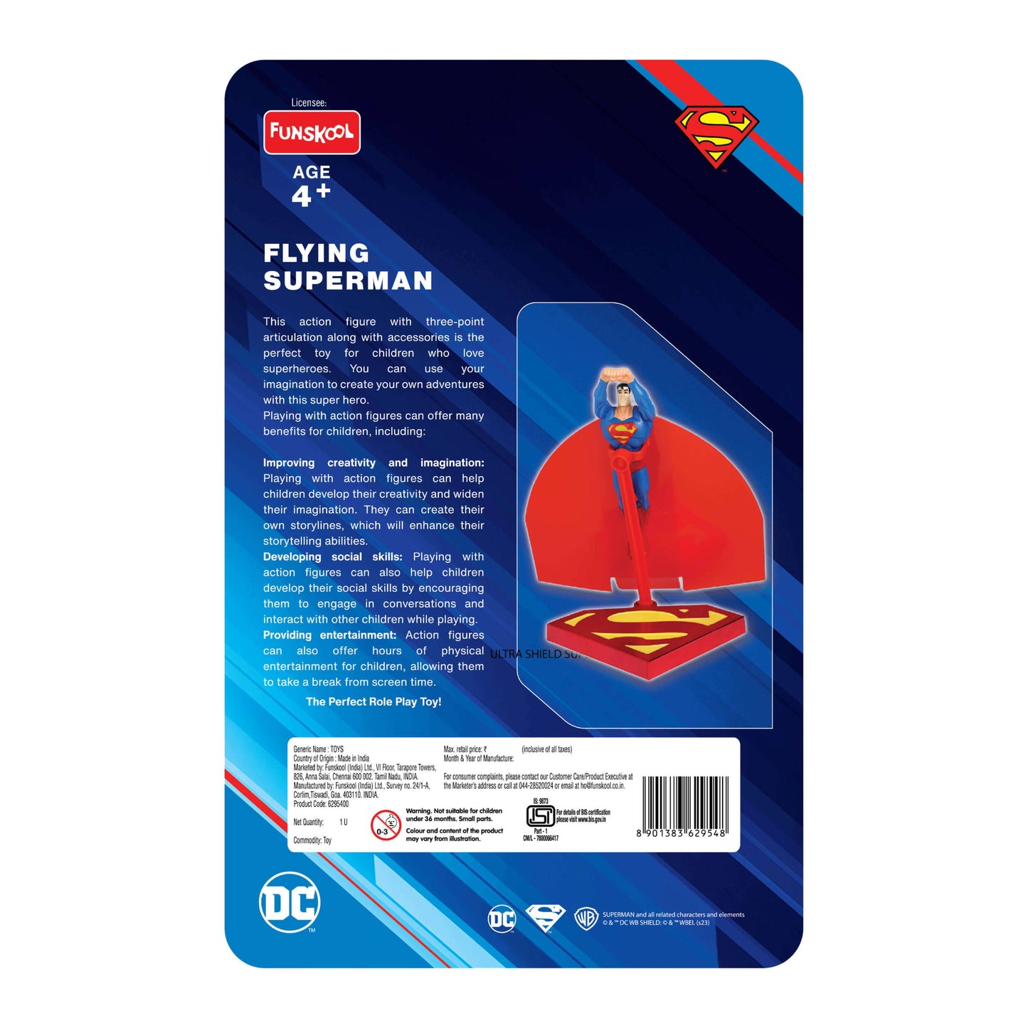 Funskool-Flying Superman,Classic Action Figures with Articulation,6 inches,Collectible,for 4 Year Old Kids and Above,Toy