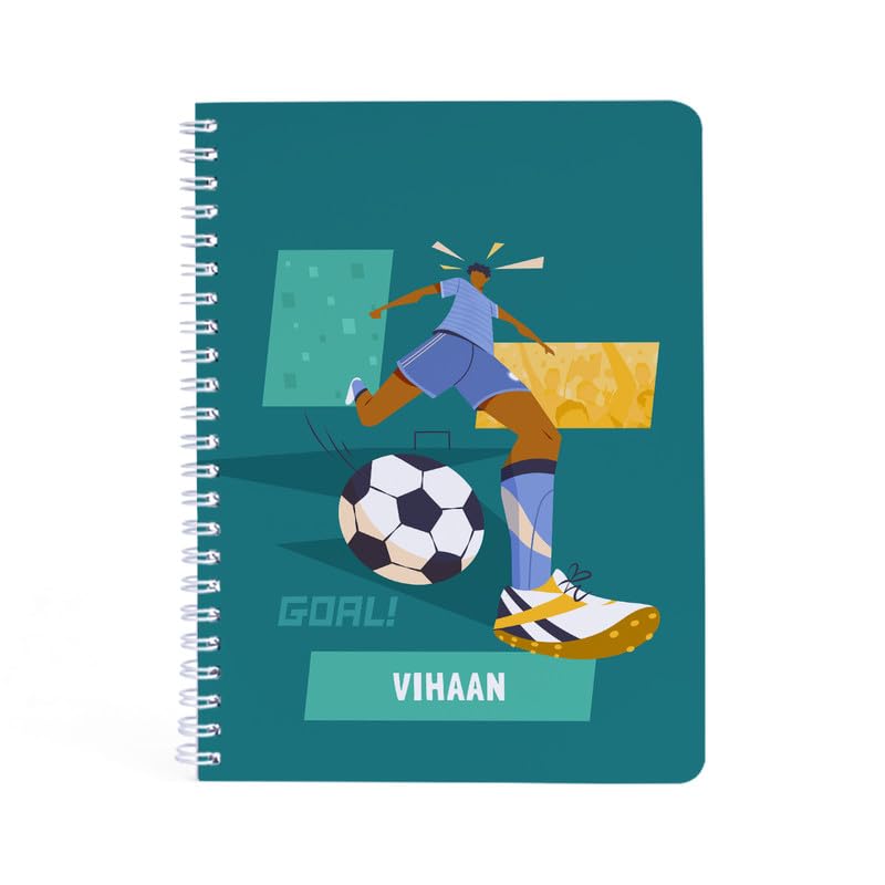 Zooboo Personalized Kids name Spiral Notebook, 60 ruled pages in A5 size, Kids school notebook, birthday return gift for kids Theme Football Goals Boy