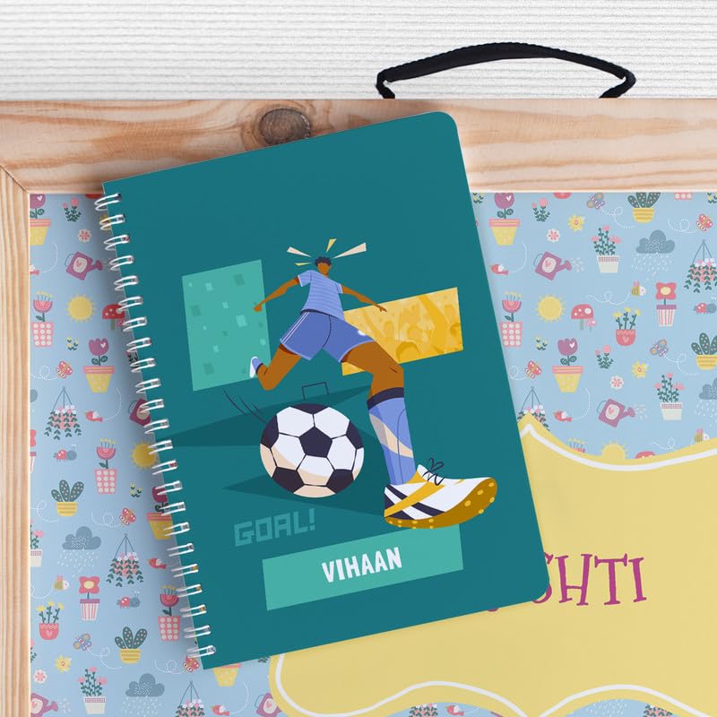 Zooboo Personalized Kids name Spiral Notebook, 60 ruled pages in A5 size, Kids school notebook, birthday return gift for kids Theme Football Goals Boy