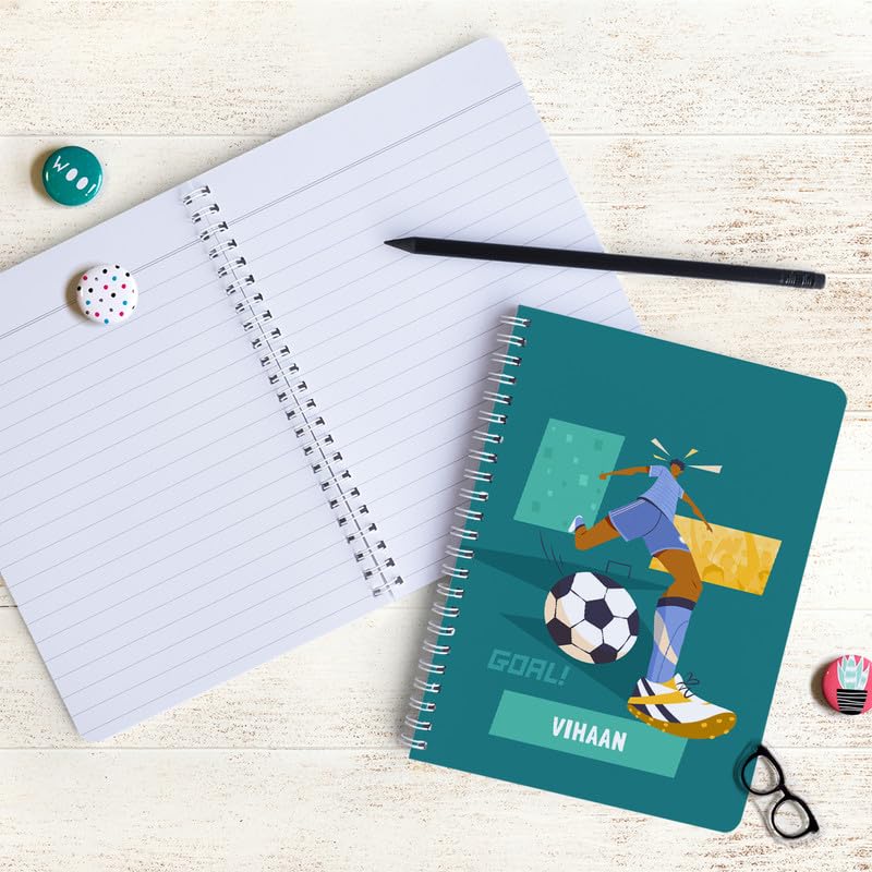 Zooboo Personalized Kids name Spiral Notebook, 60 ruled pages in A5 size, Kids school notebook, birthday return gift for kids Theme Football Goals Boy
