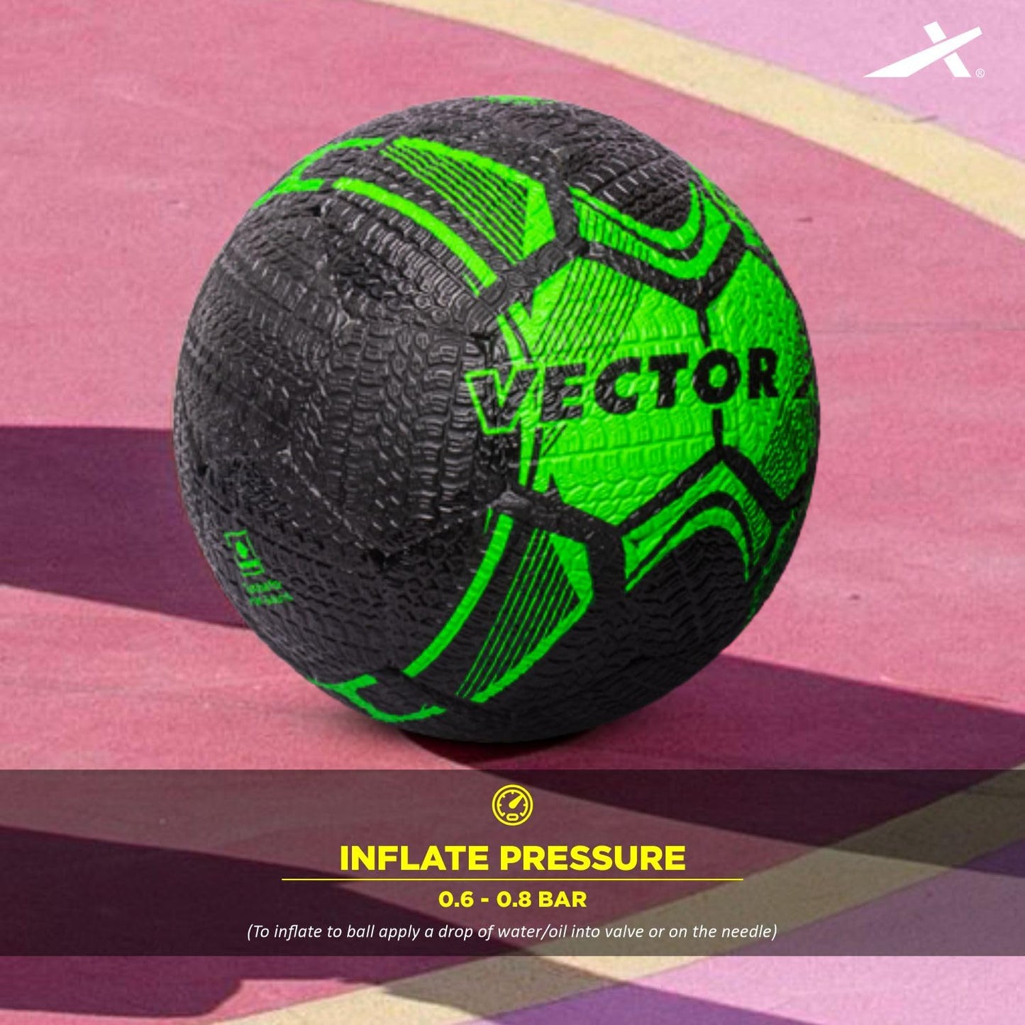 Vector X Street Soccer Rubber Moulded Indoor/Outdoor Water-Resistant Football with Butyl Bladder, Black-Green, Size 5, Suitable for Match and Training for Adults 15+ Years