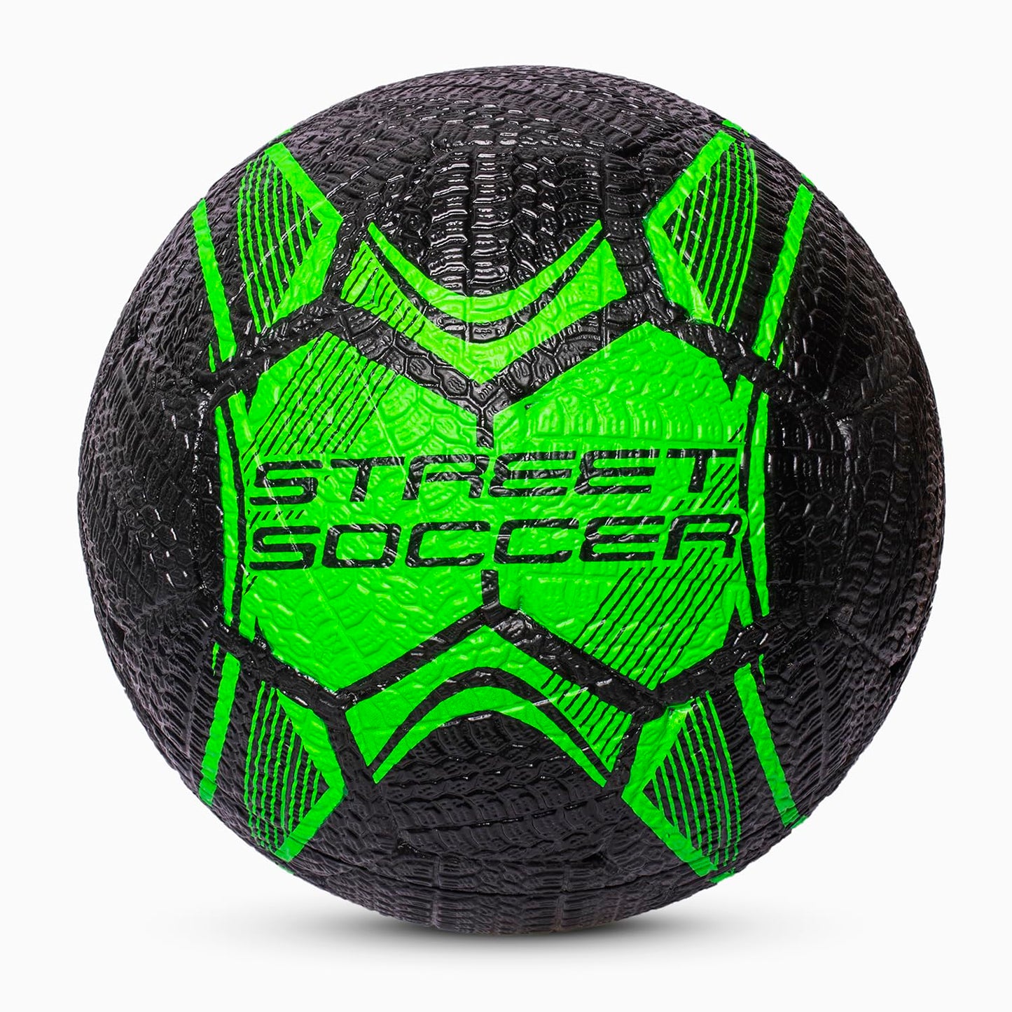 Vector X Street Soccer Rubber Moulded Indoor/Outdoor Water-Resistant Football with Butyl Bladder, Black-Green, Size 5, Suitable for Match and Training for Adults 15+ Years
