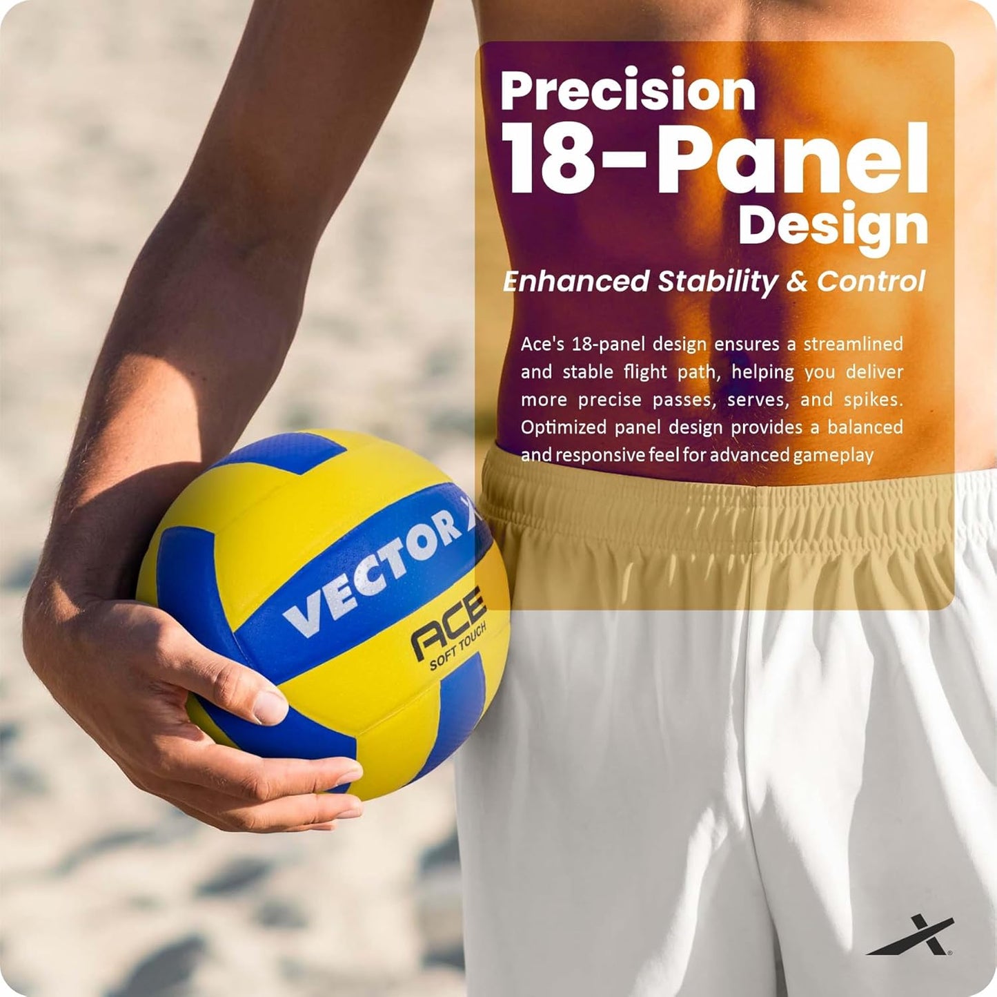 Vector X Ace Soft Touch 18 Panel PU Pasted Texture Surface Volleyball |Durable, Anti-Slip, Water Resistant Ball for Court, Adult, Men & Boys (Yellow - Blue) Pack of 1 Size 4