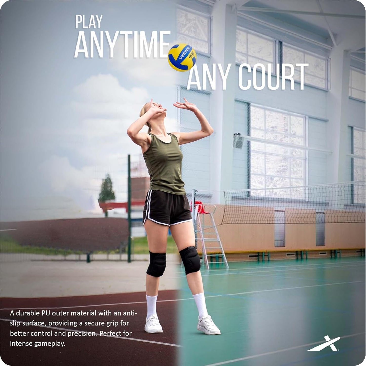 Vector X Ace Soft Touch 18 Panel PU Pasted Texture Surface Volleyball |Durable, Anti-Slip, Water Resistant Ball for Court, Adult, Men & Boys (Yellow - Blue) Pack of 1 Size 4