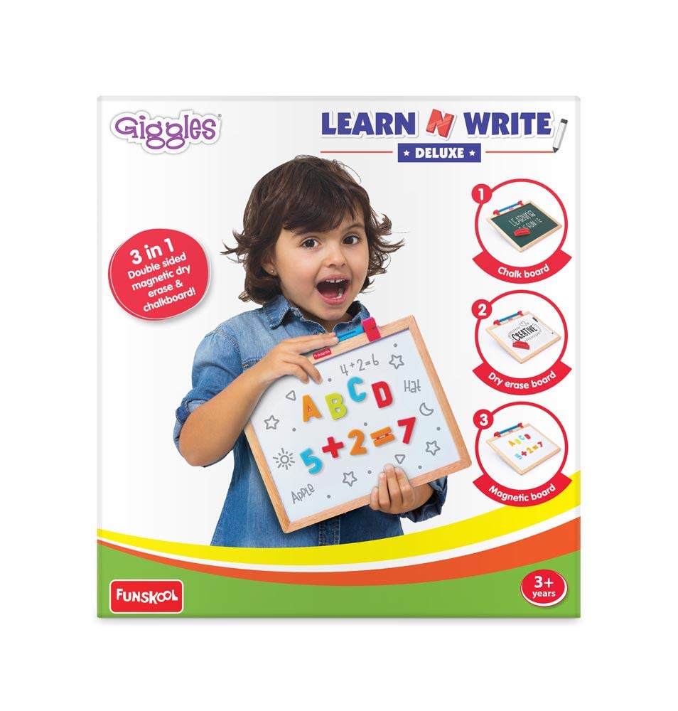 Giggles - Learn N Write Deluxe, 3 in 1 Magnetic Dry Erase & Chalkboard, Develops Early Writing Skills, 3 Years & Above, Preschool Toys, Multicolour