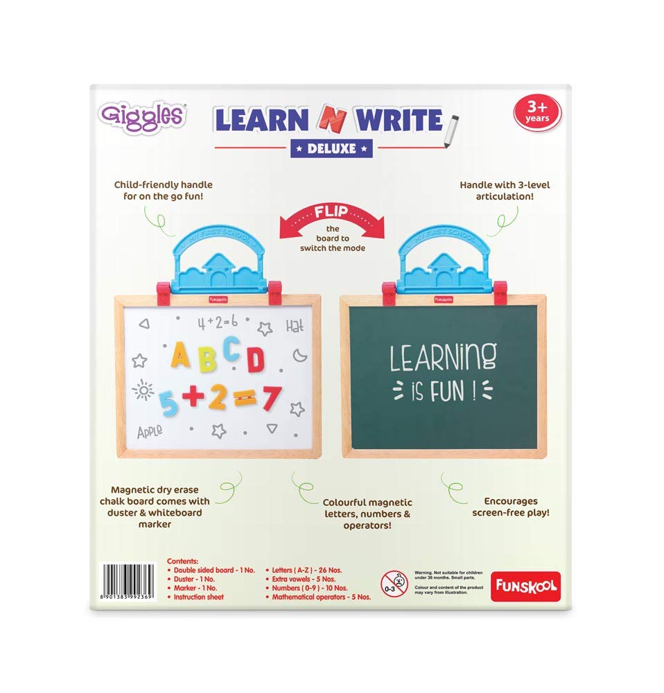 Giggles - Learn N Write Deluxe, 3 in 1 Magnetic Dry Erase & Chalkboard, Develops Early Writing Skills, 3 Years & Above, Preschool Toys, Multicolour