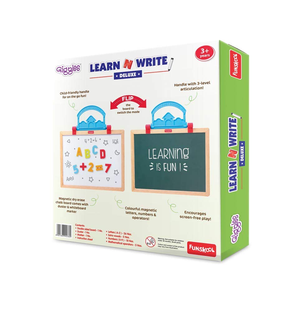 Giggles - Learn N Write Deluxe, 3 in 1 Magnetic Dry Erase & Chalkboard, Develops Early Writing Skills, 3 Years & Above, Preschool Toys, Multicolour
