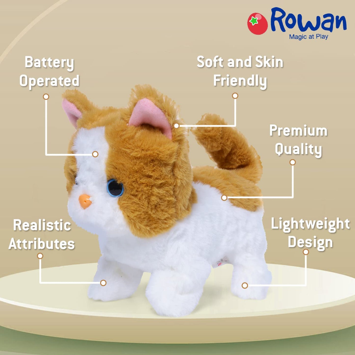 Rowan Bella Walking Cat Walks, Meows, Wags its Tail, Fun & Realistic Toy for Kids