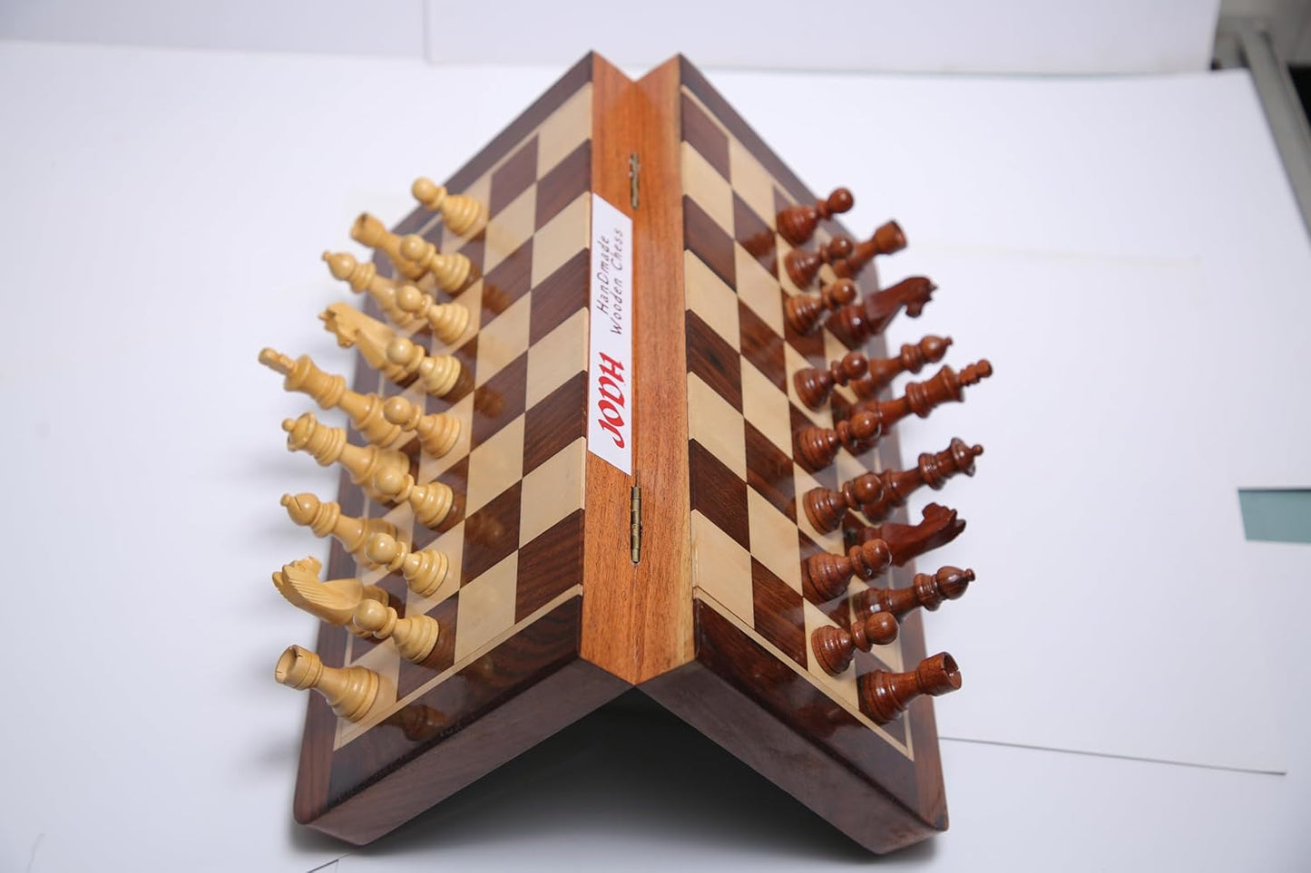JODH Wooden Handcrafted Foldable Magnetic Chess Board Set with Magnetic Pieces with Extra Queens Chess Set for 2 Players Kids and Adults (14 Inch)