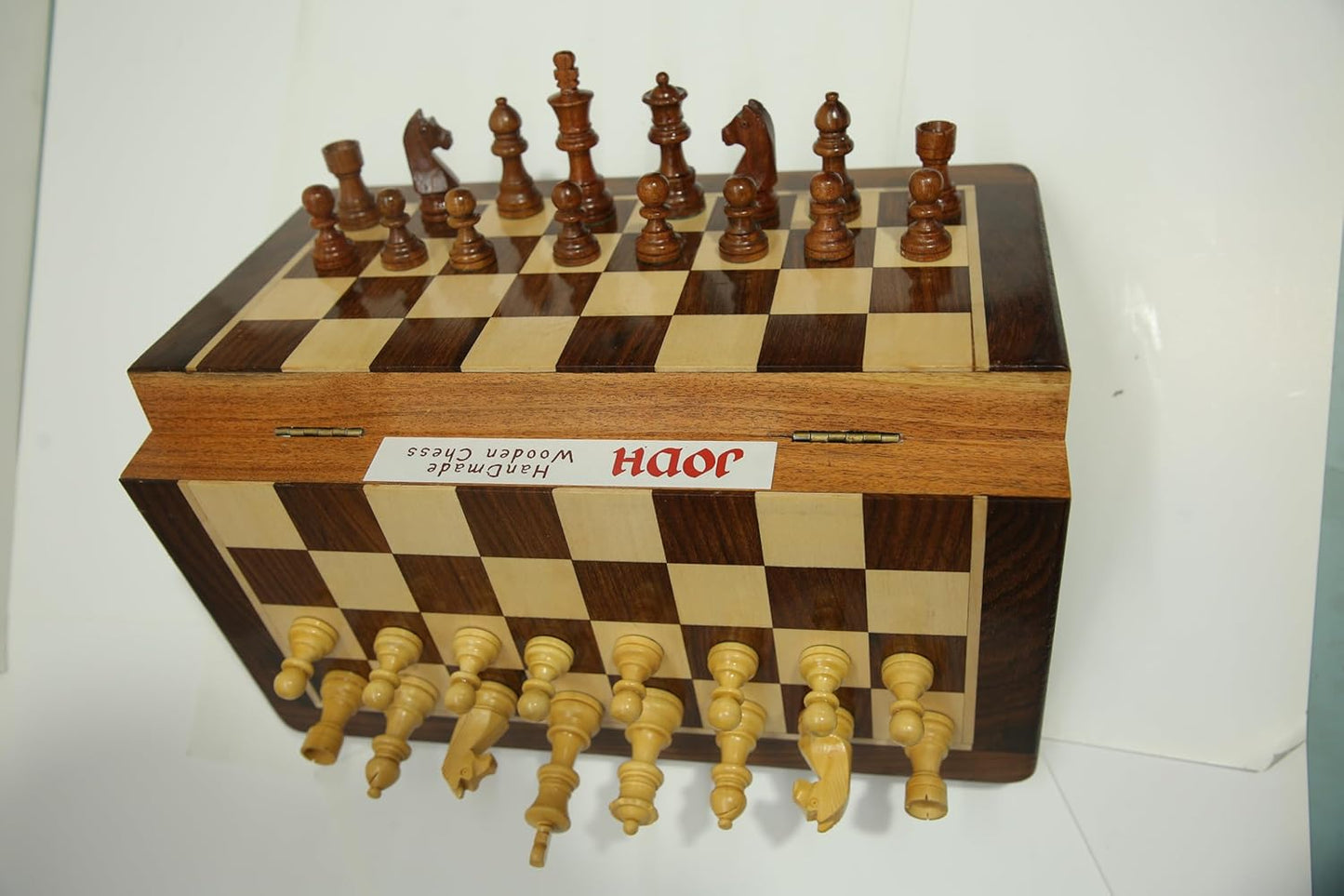 JODH Wooden Handcrafted Foldable Magnetic Chess Board Set with Magnetic Pieces with Extra Queens Chess Set for 2 Players Kids and Adults (14 Inch)