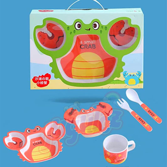 Bamboo Fibre Kids Feeding Set Crab Theme Eco Friendly Crockery Dining Set for Babies, New Born Baby Utensils and Dishes Kids by Decorat-In (Color - Green, Set of 5 Pcs)