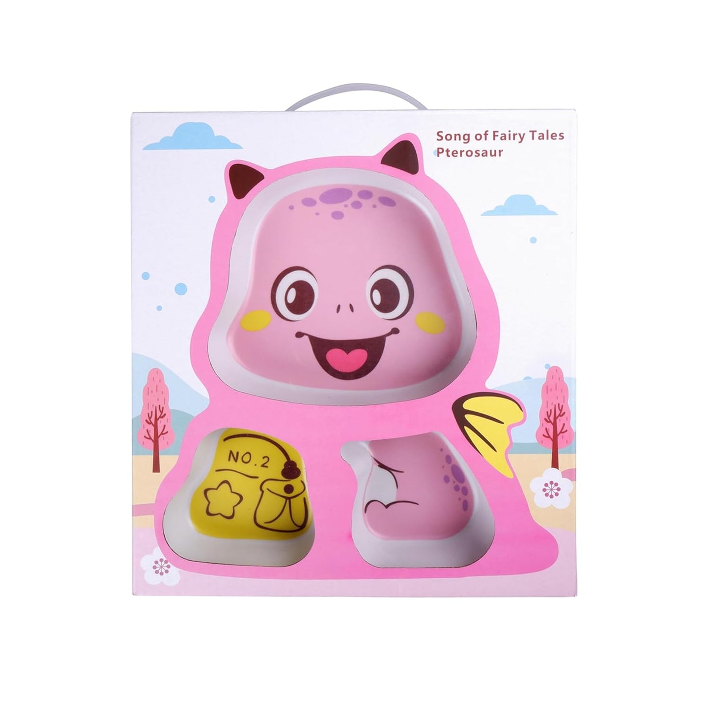 The Bamboo Co ® Kids/Baby Feeding/Dinner Set of 5 | Made of Bamboo| Kids Crockery Set Tableware |Baby Utensils and Dishes Set | Eco-Friendly |Organic & Natural (Pink Pterosaur)